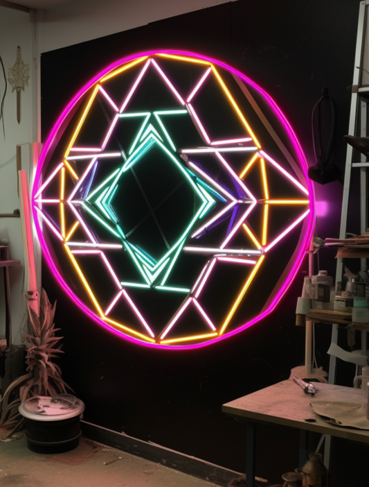 interconnected geometric neon sign