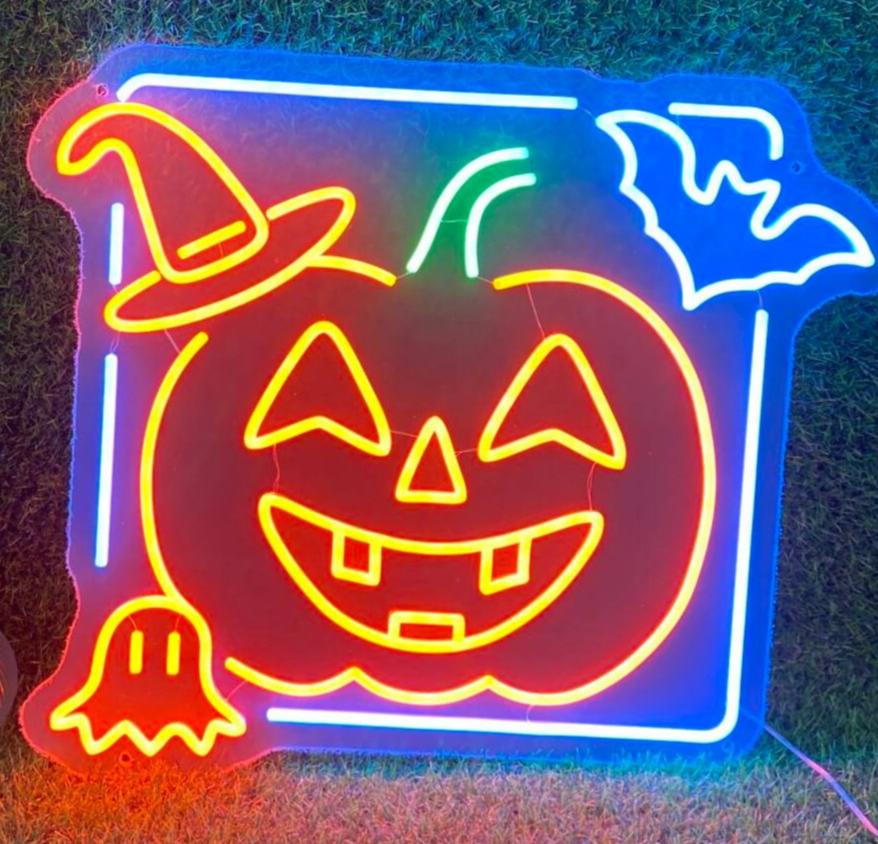 jack o' lantern bat halloween neon sign