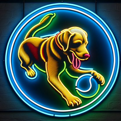 labrador tennis ball neon sign