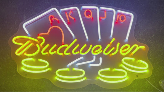 budweiser playing cards neon sign video