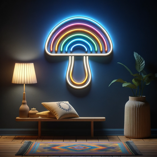 rainbow mushroom neon sign