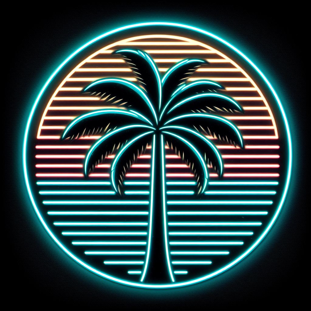 retro palm tree sun neon sign