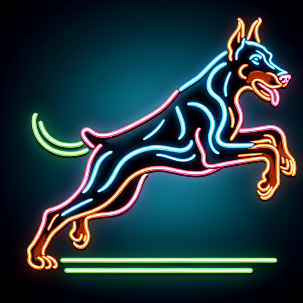 running doberman pinscher neon sign