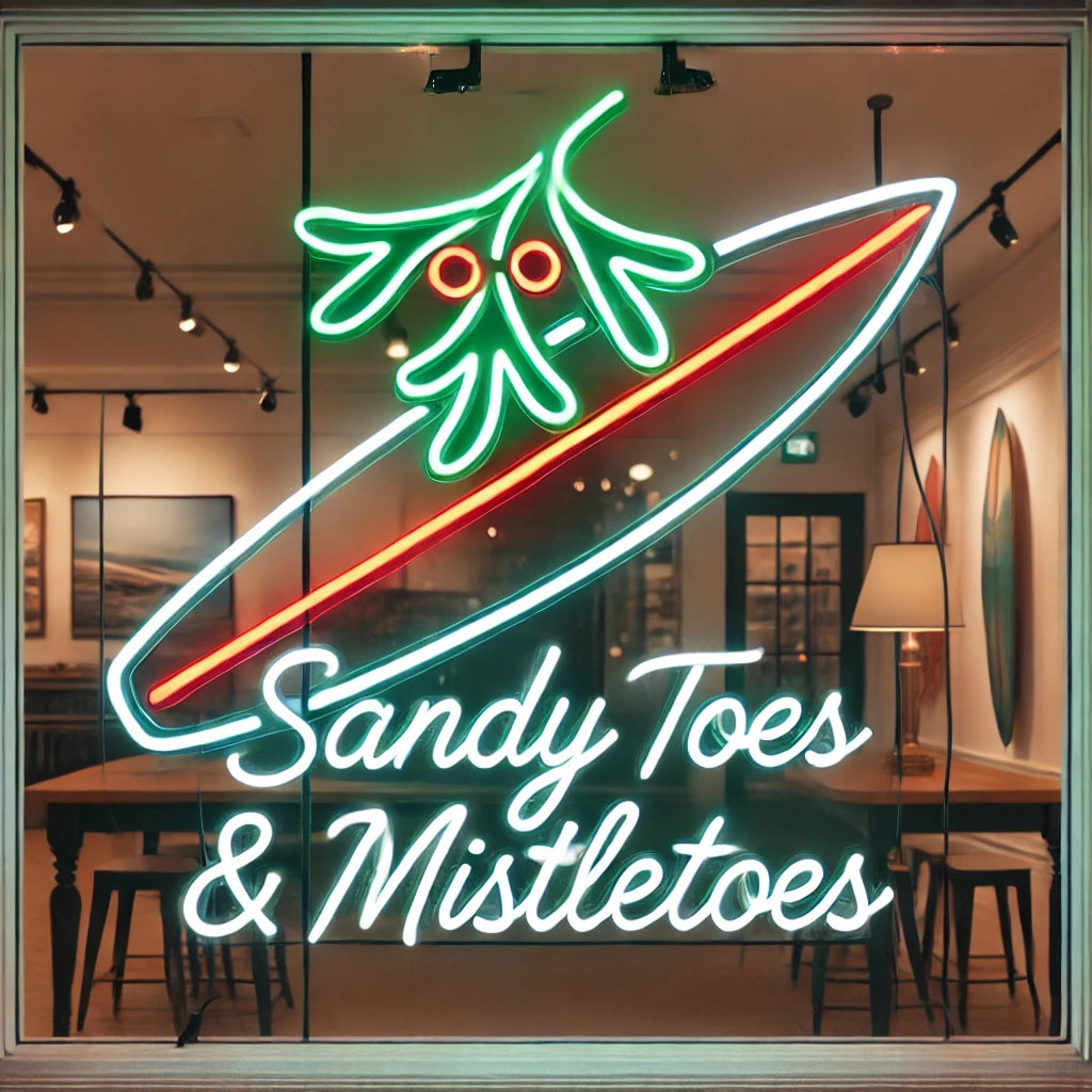 sandy toes and mistletoes neon sign