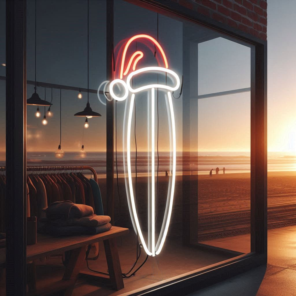 santa hat surfboard neon sign