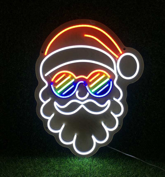 Santa In Rainbow Shades Neon Sign