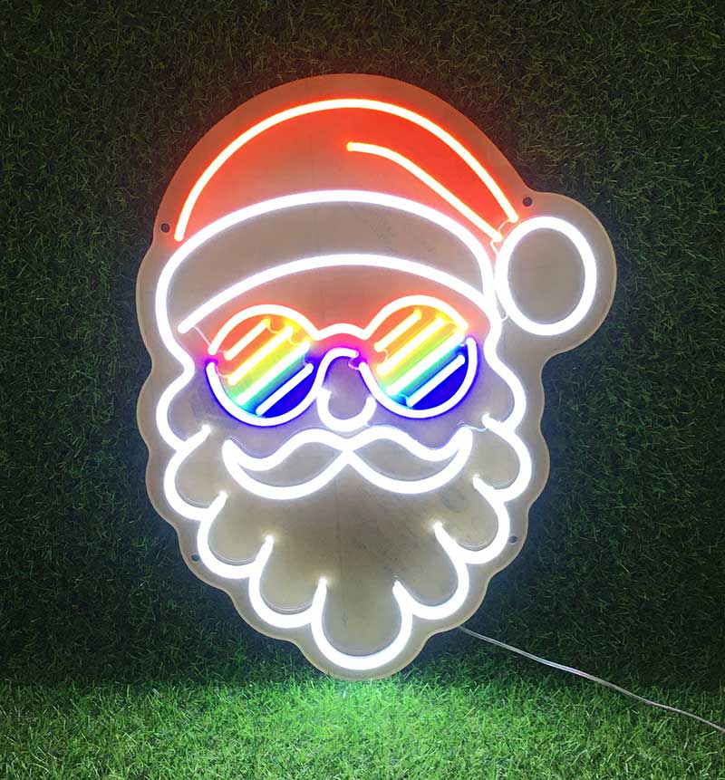 Santa In Rainbow Shades Neon Sign