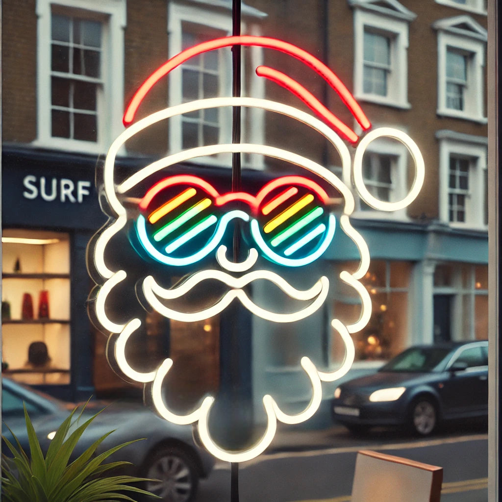 santa in rainbow shades neon sign