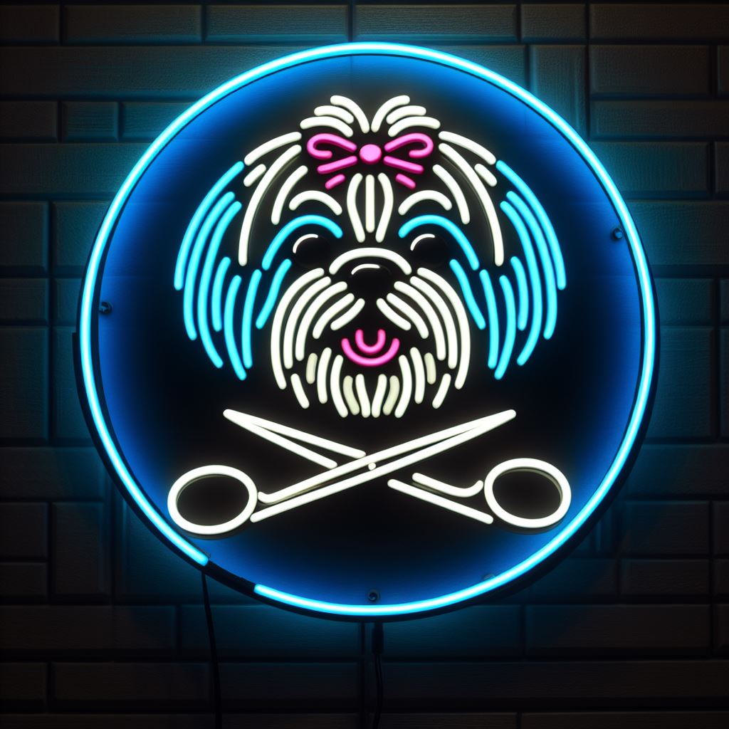 shih tzu dog grooming neon sign