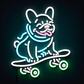 skateboarding french bulldog neon sign