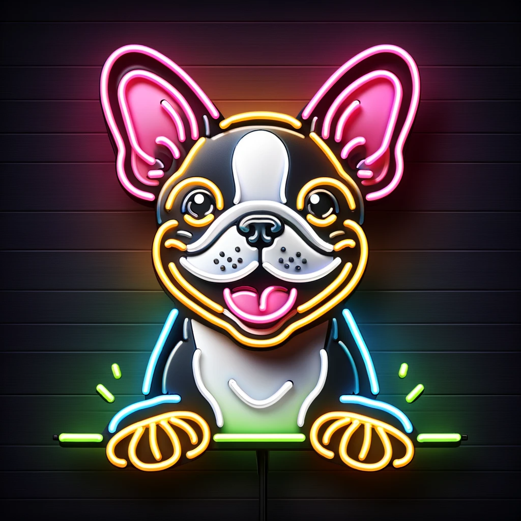 smiling french bulldog neon sign