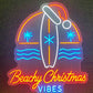 Surfboard with santa hat neon sign