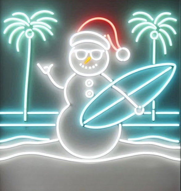 surfer snowman neon sign