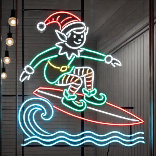 surfing elf neon sign