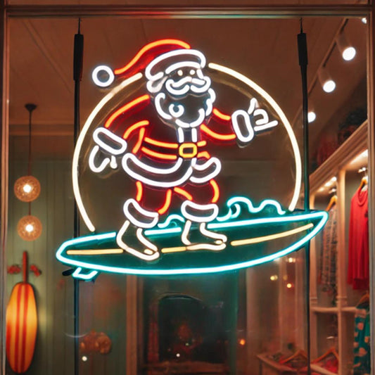 surfing hang loose santa neon sign