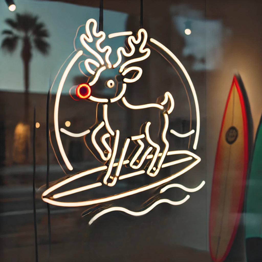 surfing rudolph neon sign