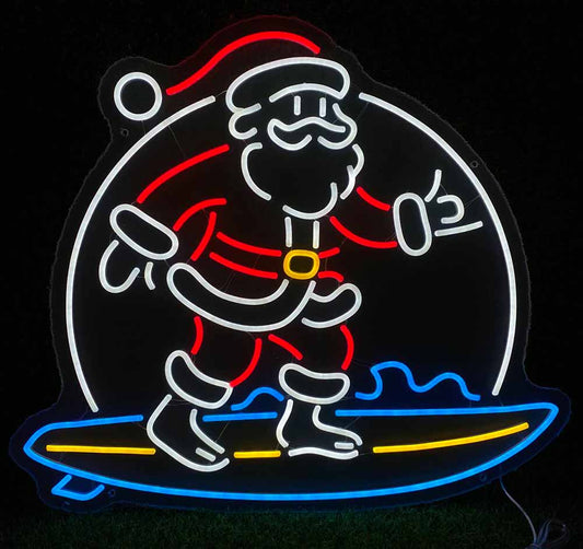 surfing santa neon sign