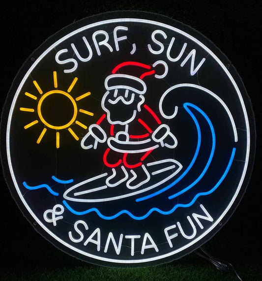 Surfing Santa & Sun Neon Sign