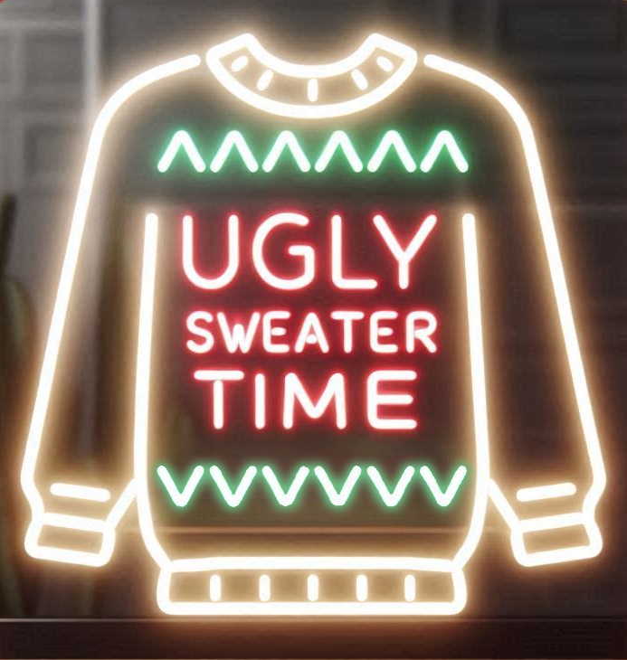 ugly sweater time neon sign