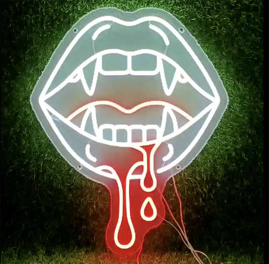 Vampire Teeth With Blood Halloween Neon Sign