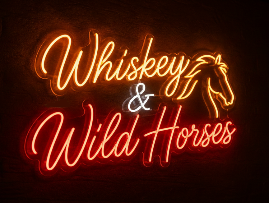 Whiskey & Wild Horses neon sign