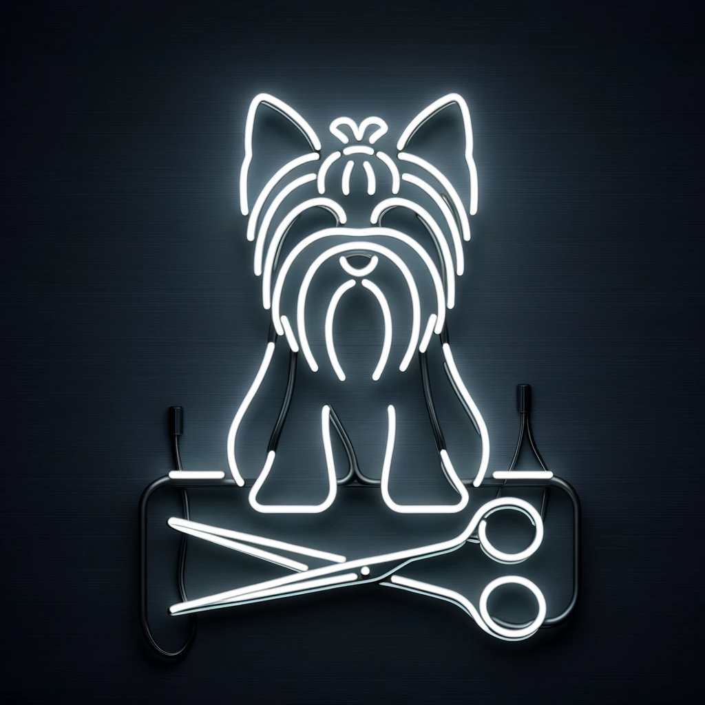 yorkshire terrier dog grooming neon sign 