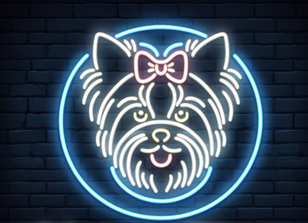 yorkshire terrier bow neon sign 