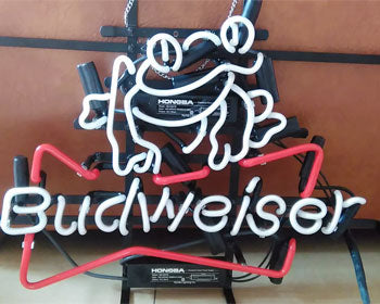 Budweiser Frog Neon Sign turned off