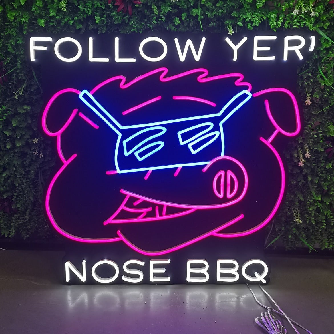 Follow Yer' Nose BBQ Neon Sign