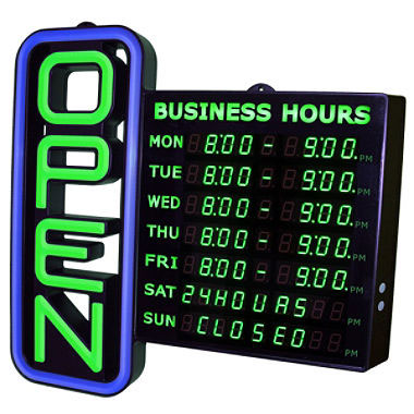 Green Light Led Open Sign with Business Hours