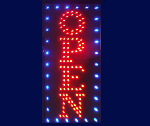 Blue and Red Verticle Open LED Sign