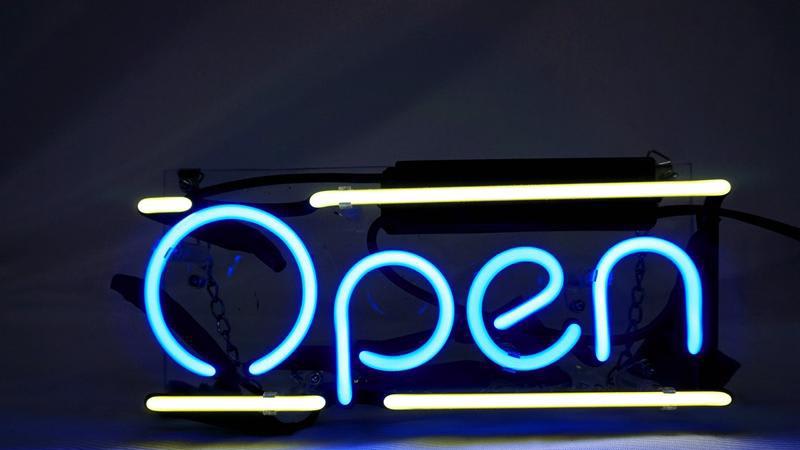 Blue Yellow Neon Open Sign Lights Up Customneonsigns