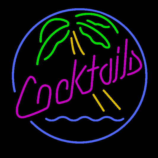 Cocktails With Palm Tree Neon Sign