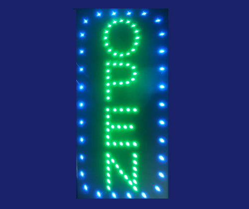 Green and Blue Verticle Open LED Sign
