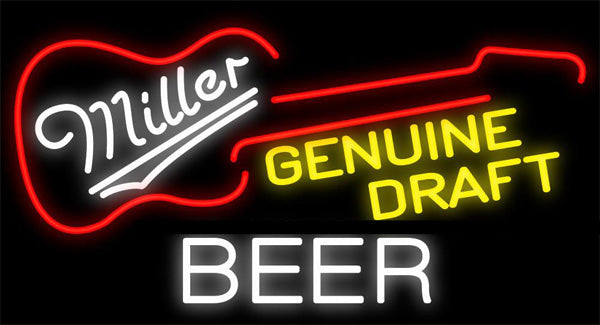 Large Guitar Miller Genuine Draft Neon Sign